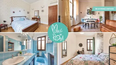 a collage of pictures of a bedroom and a bathroom at Re Di Roma Vintage Apartment in Rome