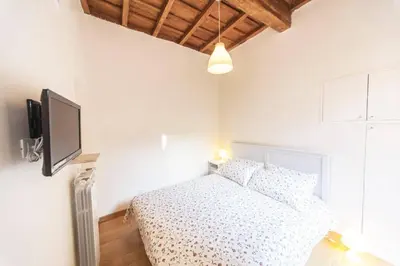 a bedroom with a bed and a flat screen tv at Central quiet apartment and terrace in Rome