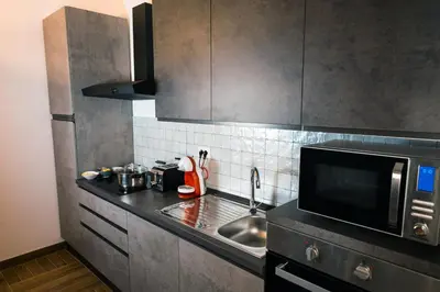 a kitchen with a sink and a microwave at Angelina Apartment Roma Monteverde in Rome