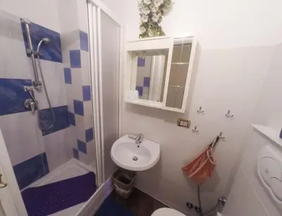 a bathroom with a sink and a shower and a toilet at B&B Seneca in Rome