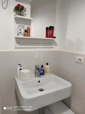 a white sink in a small bathroom with at La Casa di Emanuela in Rome