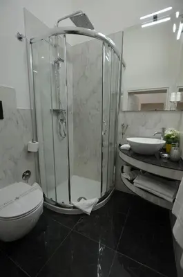 a bathroom with a shower and a toilet and a sink at Roman Nights in Rome