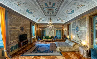 a living room with a couch and a ceiling at Residenza Ruspoli Bonaparte in Rome