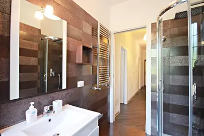 a bathroom with a sink and a shower at Vatican City San Peter quiet and lovely apartment in Rome