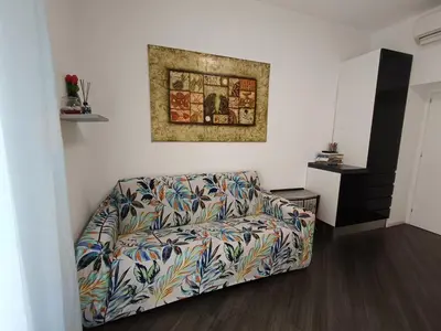 a living room with a couch and a microwave at Vatican City San Peter quiet and lovely apartment in Rome