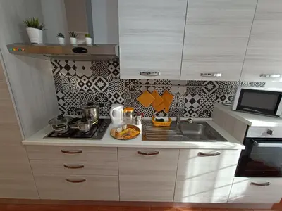 a small kitchen with a stove and a sink at Casa Vacanze Mafalda - Roma Stazione Trastevere in Rome