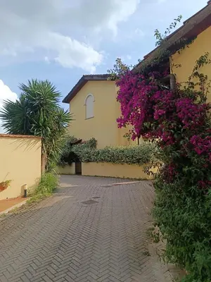 a building with purple flowers on the side of it at A casa di Elly in Rome