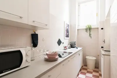 a white kitchen with a microwave and a sink at VENETO AVENUE in Rome