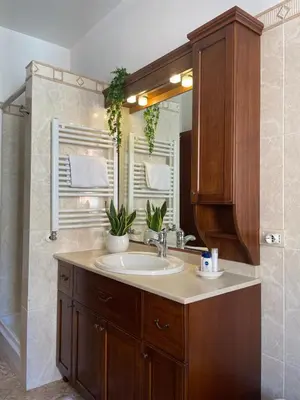 a bathroom with a sink and a mirror at Roma Apartment in Rome