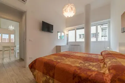 a bedroom with a large bed and a flat screen tv at Appartamenti Clivo di Monte del Gallo in Rome