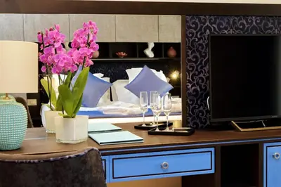 a bedroom with a bed with a desk with a television at Houses&HousesVEDOROMA in Rome