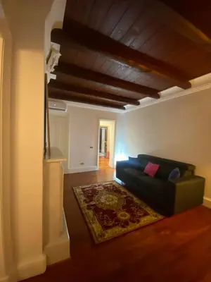 a living room with a couch and a rug at Cozy flat in Rome in Rome