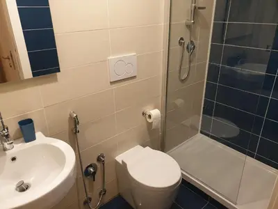 a bathroom with a toilet and a shower and a sink at Casa Grimaldi in Rome