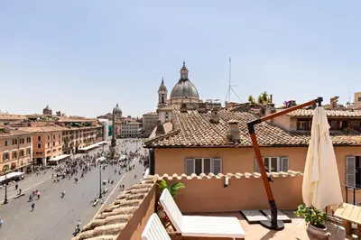 a view of a city street from a building at Presidential Penthouse Navona in Rome