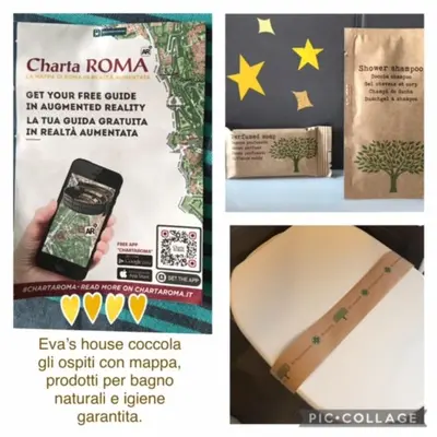 a collage of pictures of a flyer with a cell phone at Eva's house Roma in Rome