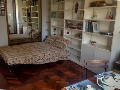 a room with a bed and book shelves at LUMINOSA VISTA PIRAMIDE in Rome