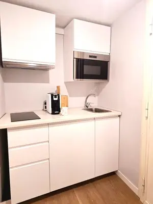 a white kitchen with a sink and a microwave at Loft 5c - Palatino in Rome
