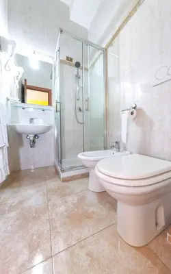a bathroom with a toilet and a sink and a shower at Downtown Accommodation in Rome