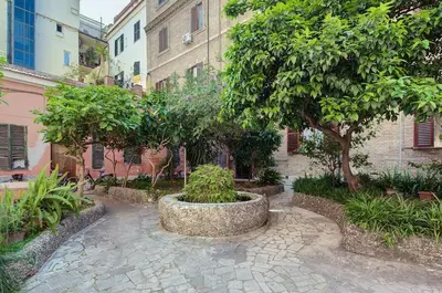 a courtyard with a tree and a building at AMP Vatican House in Rome
