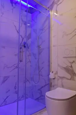 a bathroom with a marble shower with a toilet at Rose Suite in Rome