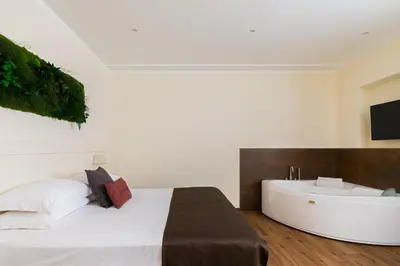 a bedroom with a bed and a bath tub at Demetra Eco Guest House in Rome
