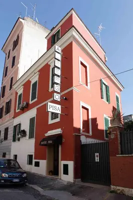 an aerial view of cars parked in front of buildings at Hotel Pisa in Rome