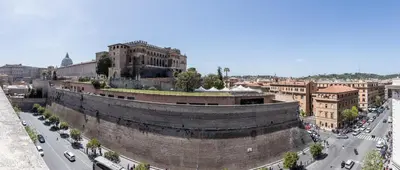 an aerial view of a city with a large wall at Museum Inn - Una finestra sui Musei Vaticani in Rome