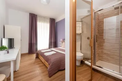 a hotel room with a bed and a shower at B&B Il Dogandiere in Rome
