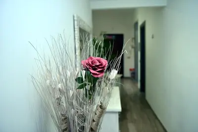 a pink rose in a vase on a table at In Terrazza Da Giusy in Rome