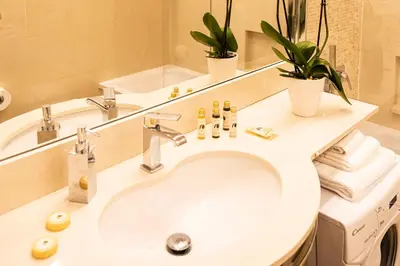a bathroom with a sink and a mirror at Cathy's Luxury Home in Rome