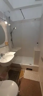 a bathroom with a shower and a toilet and a sink at Chez Liviana in Rome