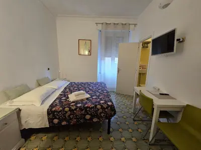 a bedroom with a bed and a desk and a television at Chez Liviana in Rome