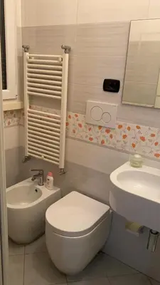 a bathroom with a white toilet and a sink at Appartamento Remanton in Rome