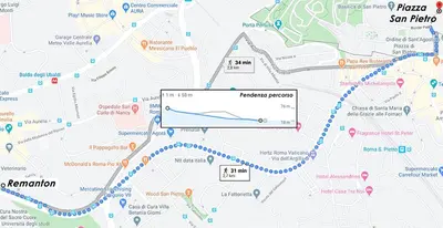 a map with a blue line on it at Appartamento Remanton in Rome