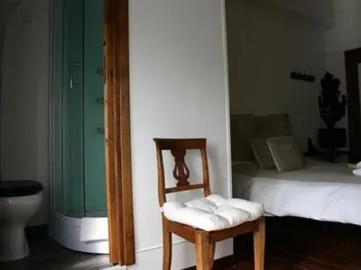 a room with a shower and a chair and a bed at Le Fate Apartments in Rome