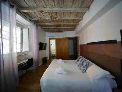 a bedroom with a bed and a desk in a room at Nerva Accommodation in Rome