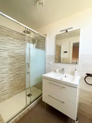 a bathroom with a sink and a shower at Bibbi's House San Lorenzo in Rome