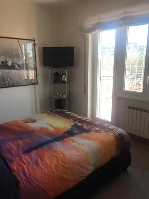 a bedroom with a bed and a television and a window at Alloggio Turistico Roberta San Pietro in Rome