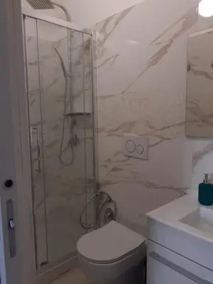 a bathroom with a shower and a toilet at ABID'S PALACE IN TERMINI in Rome