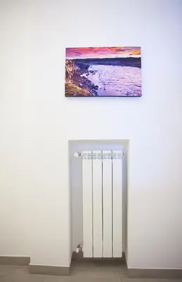 a white door with a picture on the wall at Elements Guest House Roma in Rome