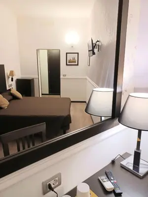 a bedroom with a bed and a large mirror at Leone in Rome