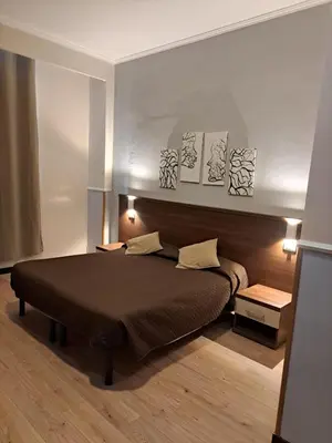 a bedroom with a large bed with two pillows at Leone in Rome