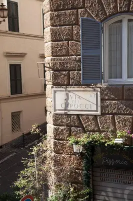 a building with a sign on the side of it at Monti house in Rome