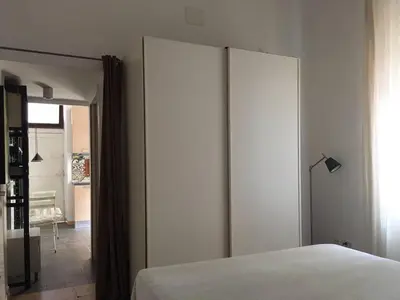 a bedroom with a bed and a large closet at Gli Alberi a Testaccio in Rome