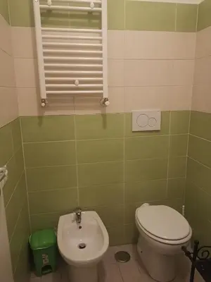 a green bathroom with a toilet and a sink at Home 103 in Rome