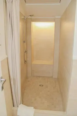 a bathroom with a shower with a shower curtain at DOMUS DIVI - appartamento nel cuore di Roma in Rome