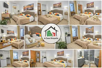 a collage of pictures of a room with two beds at A Casa Simpatia in Rome