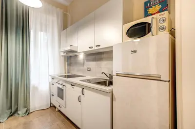 a kitchen with a refrigerator and a sink at DOWNTOWN SRL - Borghese Green in Rome