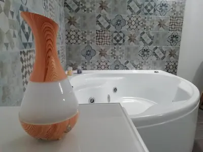 a white bath tub with a vase sitting on a counter at La Suite al Vaticano in Rome