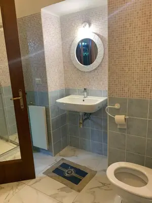 a bathroom with a sink and a toilet and a mirror at Dream Destination Rome in Rome